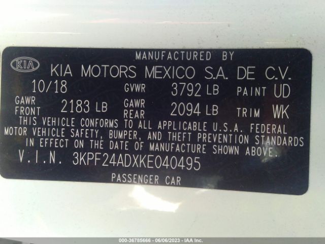 3KPF24ADXKE040495 KIA Forte Lxs