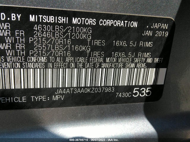 JA4AT3AA0KZ037983 Mitsubishi Eclipse Cross Es