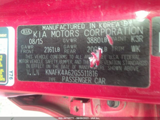 KNAFK4A62G5511816 KIA FORTE LX
