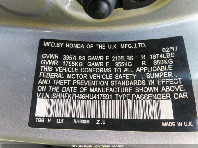 SHHFK7H46HU417591 Honda Civic Hatchback Sport