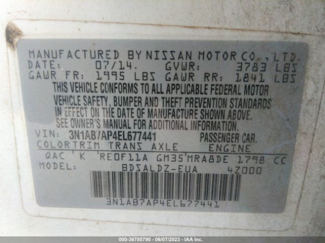 3N1AB7AP4EL677441 Nissan SENTRA SV
