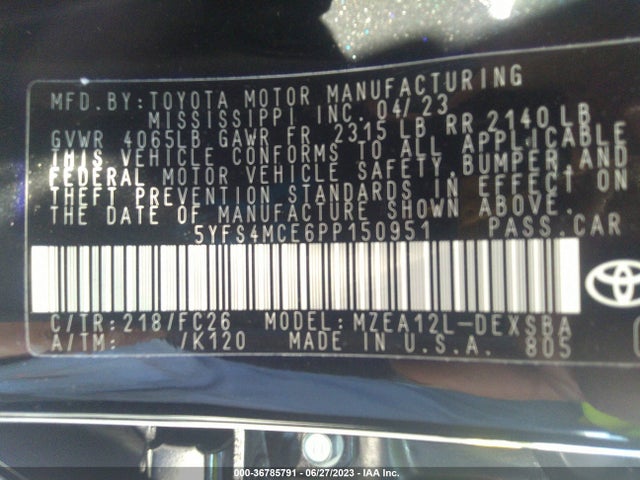 2023 TOYOTA COROLLA SE VIN: 5YFS4MCE6PP150951