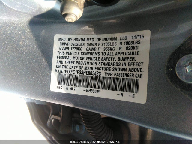 Honda Civic Sedan Ex-t 2017 19XFC1F33HE003423 Image 9