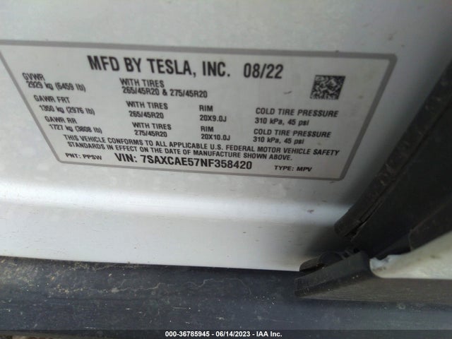 Tesla MODEL X 2022 7SAXCAE57NF358420 Image 8