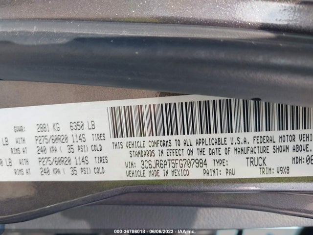 2015 Ram 1500 Express მანქანა იყიდება აუქციონზე, vin: 3C6JR6AT5FG707984, აუქციონის ნომერი: 36786018