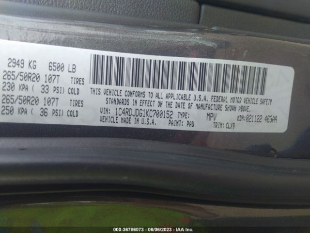 1C4RDJDG1KC700152 Dodge Durango Gt Plus