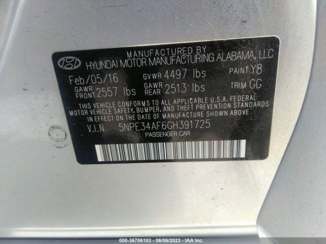Hyundai Sonata 2.4l Sport 2016 5NPE34AF6GH391725 Image 10