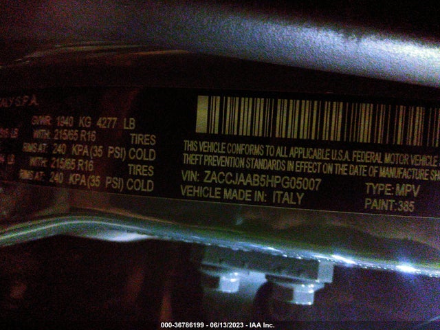 ZACCJAAB5HPG05007 Jeep Renegade Sport