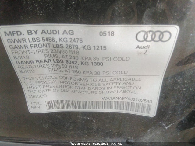 WA1ANAFY6J2182540 Audi Q5 Premium/tech Premium