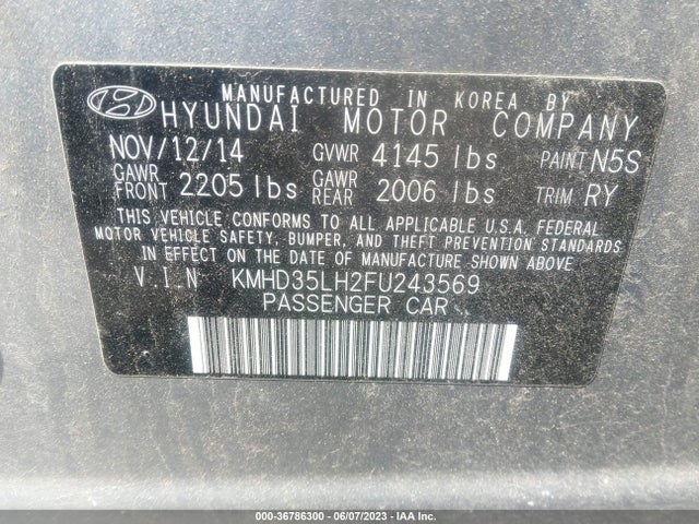 2015 HYUNDAI ELANTRA GT VIN: KMHD35LH2FU243569