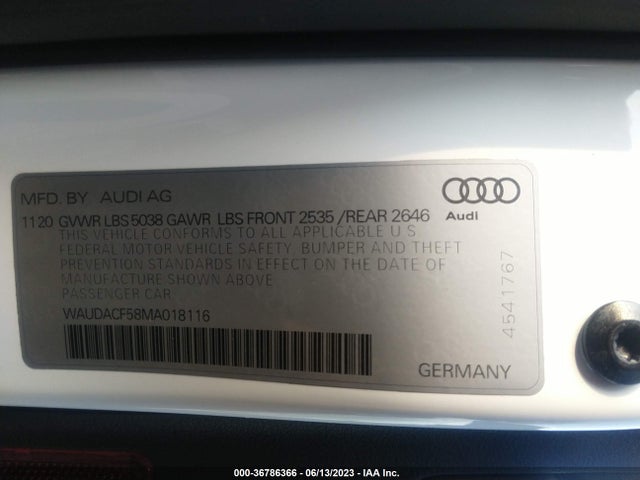 WAUDACF58MA018116 Audi A5 Sportback S Line Premium