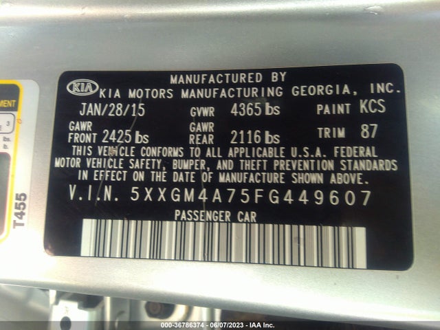 KIA Optima Lx 2015 5XXGM4A75FG449607 Image 10