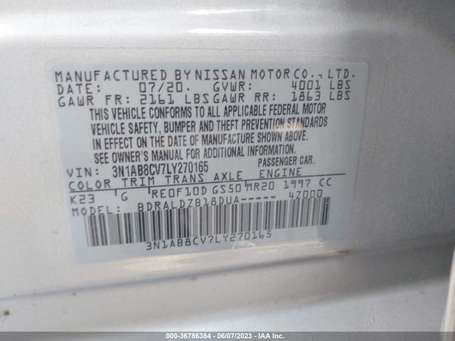 Nissan SENTRA SV 2020 3N1AB8CV7LY270165 Image 10