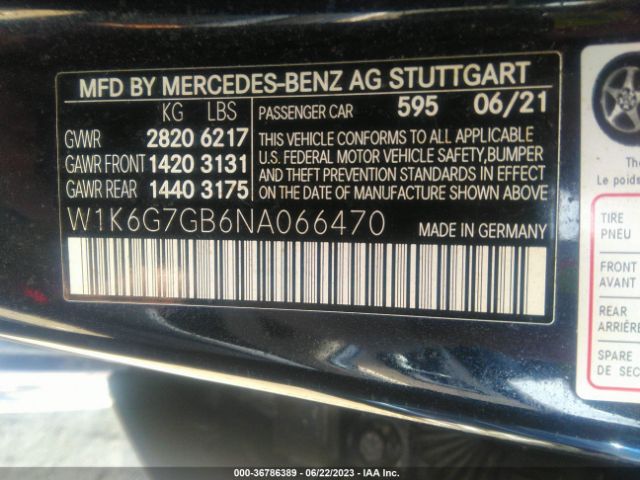 W1K6G7GB6NA066470 Mercedes-Benz S-class S 580