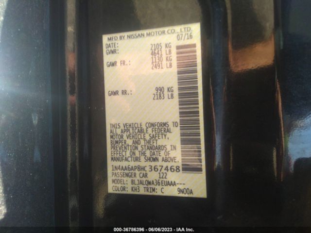 1N4AA6AP8HC367468 Nissan Maxima Sv/s/sl/sr/platinum