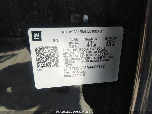 Chevrolet MALIBU LT 2021 1G1ZD5ST8MF005197 Image 9