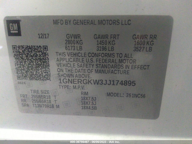 Chevrolet Traverse Lt Cloth 2018 1GNERGKW3JJ174895 Image 10