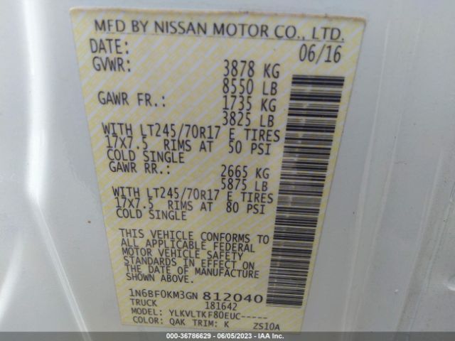 1N6BF0KM3GN812040 Nissan Nv Sv