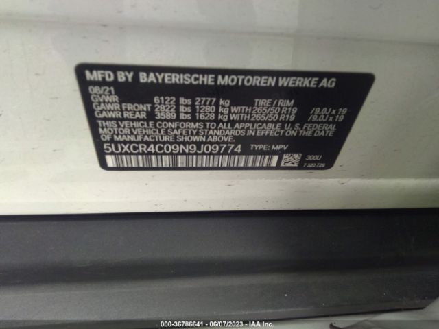 5UXCR4C09N9J09774 BMW X5 Sdrive40i
