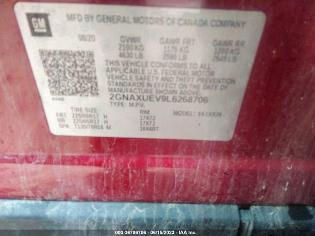 Chevrolet EQUINOX LT 2020 2GNAXUEV9L6268706 Image 9