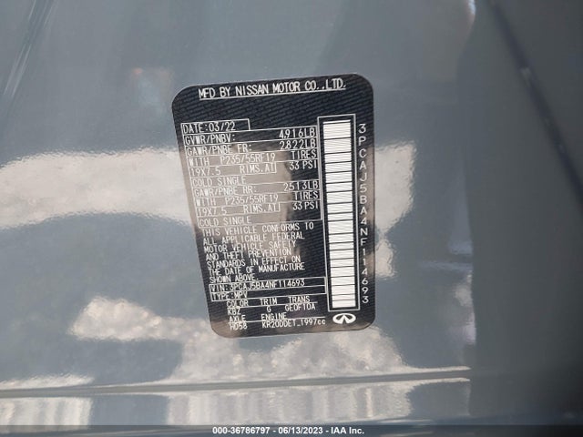 2022 Infiniti QX50, VIN: 3PCAJ5BA4NF114693