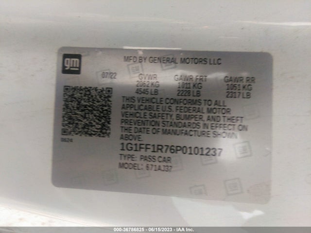 2023 CHEVROLET CAMARO 1SS VIN: 1G1FF1R76P0101237