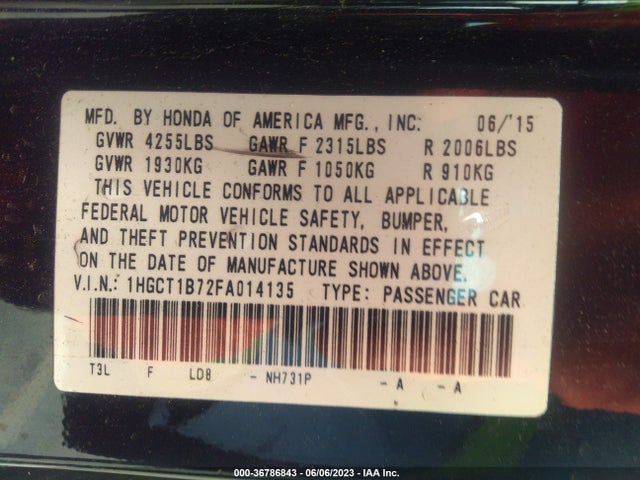 Honda Accord Coupe Ex 2015 1HGCT1B72FA014135 Image 9