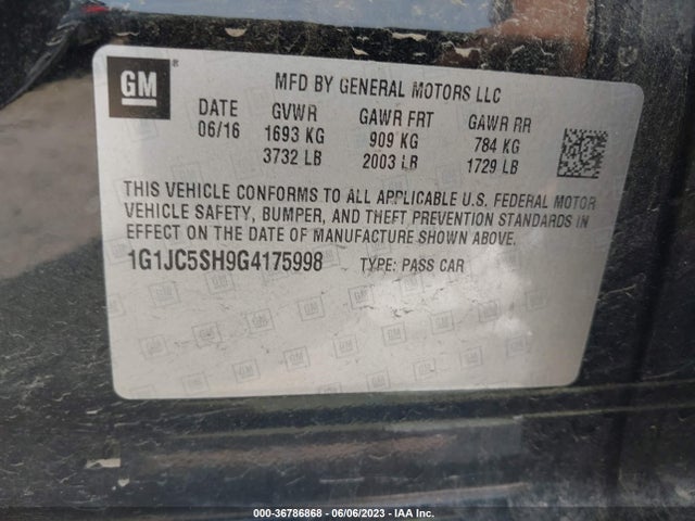 Chevrolet SONIC LT 2016 1G1JC5SH9G4175998 Image 9