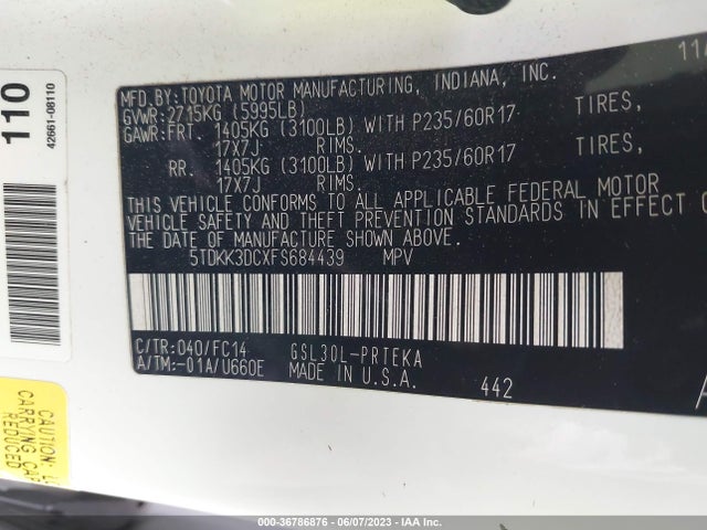Toyota SIENNA LE 2015 5TDKK3DCXFS684439 Image 10