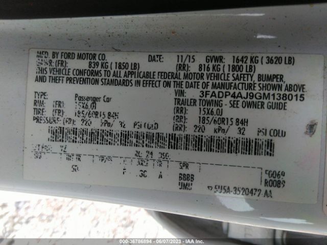 3FADP4AJ9GM138015 Ford FIESTA S