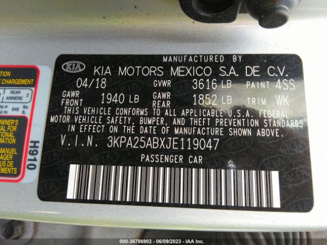 3KPA25ABXJE119047 KIA Rio 5-door Lx