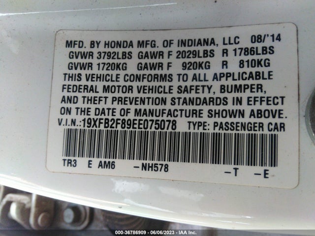 Honda Civic Sedan Ex 2014 19XFB2F89EE075078 Image 9