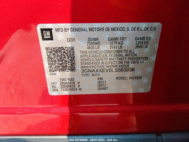 Chevrolet Equinox Premier 2020 3GNAXXEV0LS593036 Image 9