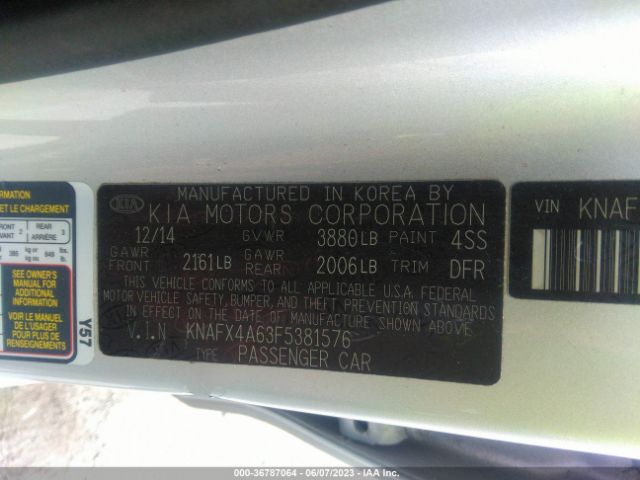 KNAFX4A63F5381576 KIA FORTE LX
