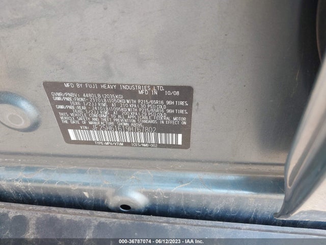 2009 SUBARU FORESTER X VIN: JF2SH61619H767802