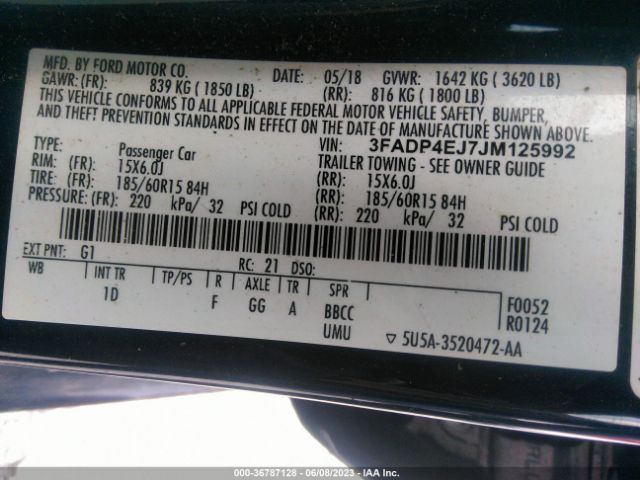 3FADP4EJ7JM125992 Ford FIESTA SE