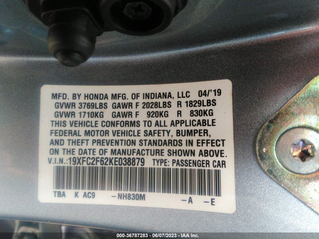 Honda Civic Sedan Lx 2019 19XFC2F62KE038879 Image 9