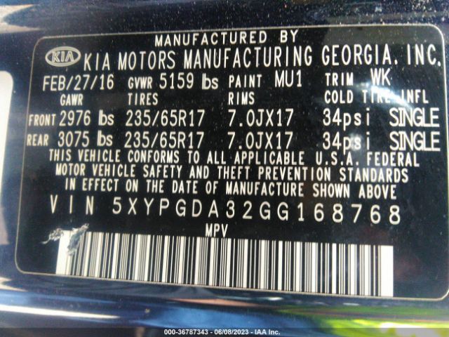 5XYPGDA32GG168768 KIA SORENTO LX