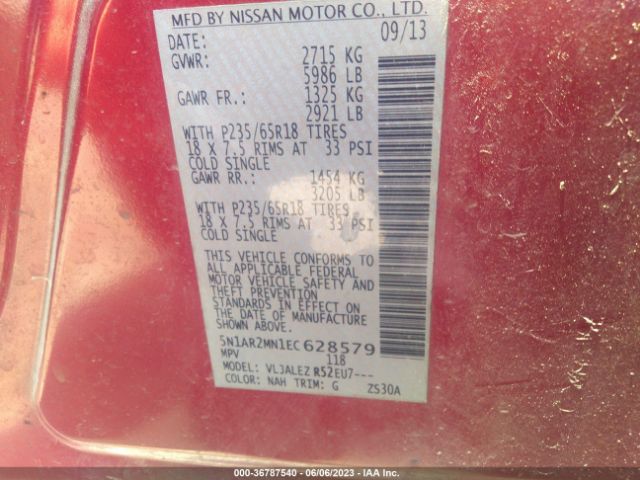 5N1AR2MN1EC628579 Nissan Pathfinder Sv