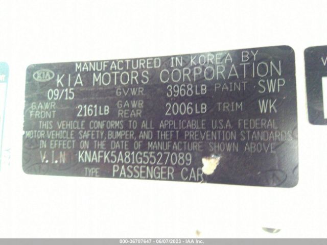 KNAFK5A81G5527089 KIA Forte 5-door Lx