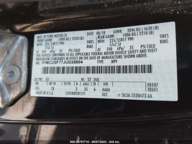 1FMCU0F77JUD28804 Ford ESCAPE S