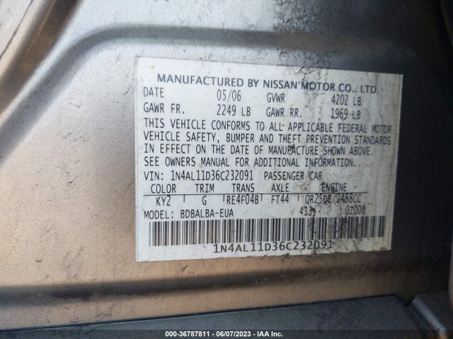 2006 NISSAN ALTIMA 2.5 S VIN: 1N4AL11D36C232091