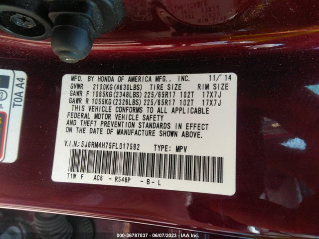 Honda Cr-v Ex-l 2015 5J6RM4H75FL017592 Image 10