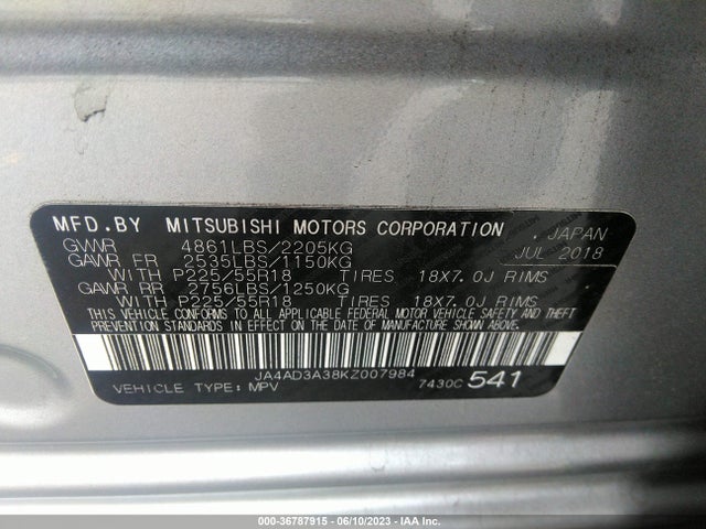 JA4AD3A38KZ007984 Mitsubishi Outlander Se/sel/le