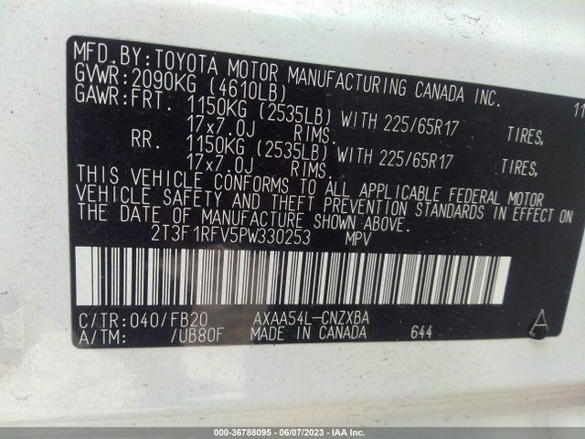 2023 TOYOTA RAV4 LE VIN: 2T3F1RFV5PW330253
