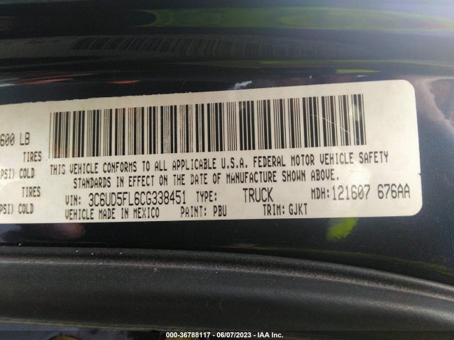 2012 RAM 2500 LARAMIE VIN: 3C6UD5FL6CG338451