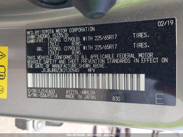 2019 Lexus NX, VIN: JTJBJRBZ2K2120540