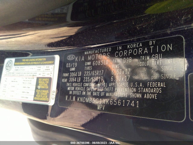 2019 KIA SEDONA LX VIN: KNDMB5C1XK6561741