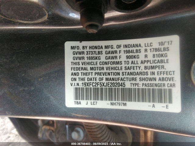 Honda Civic Sedan Lx 2018 19XFC2F5XJE202045 Image 9