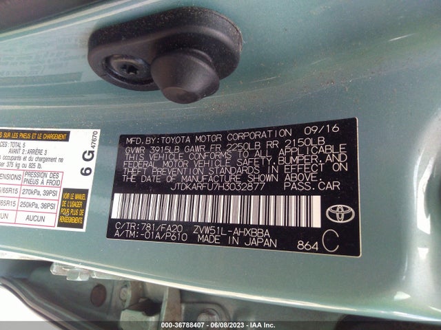 Toyota Prius Two Eco 2017 JTDKARFU7H3032877 Image 9